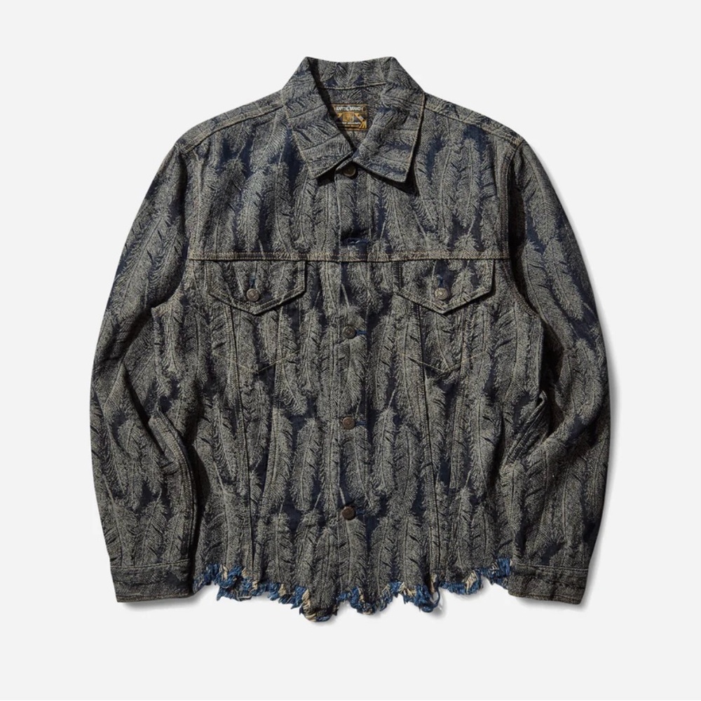 Kapital Blue and White Textured Feather Print Jacket